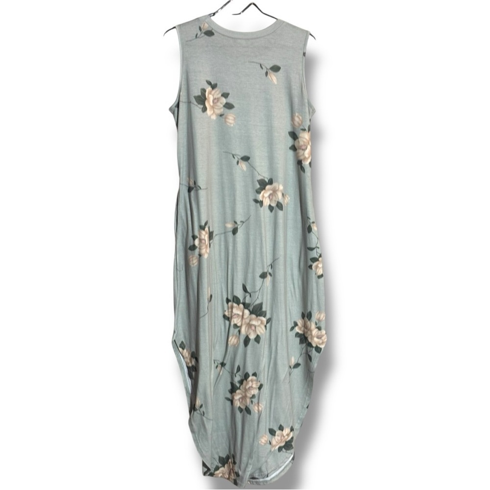 Anrabess Mint Green Floral Sleevelss Crewneck Asymmetrical Floral Maxi Dress - Picture 16 of 16